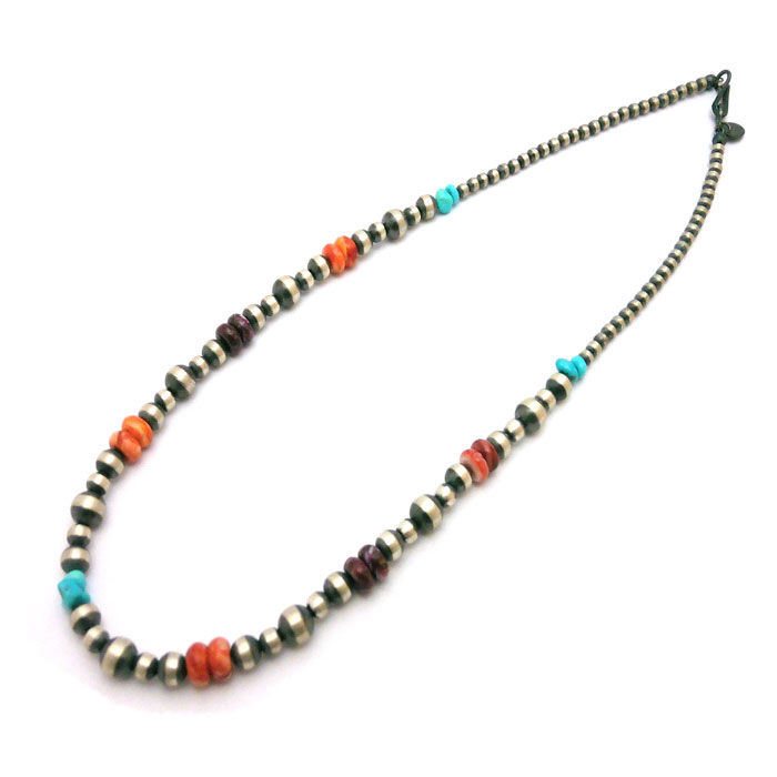 Thumbnail: 16" Navajo Pearls Turquoise Necklace & Spiny Oyster #NPS220