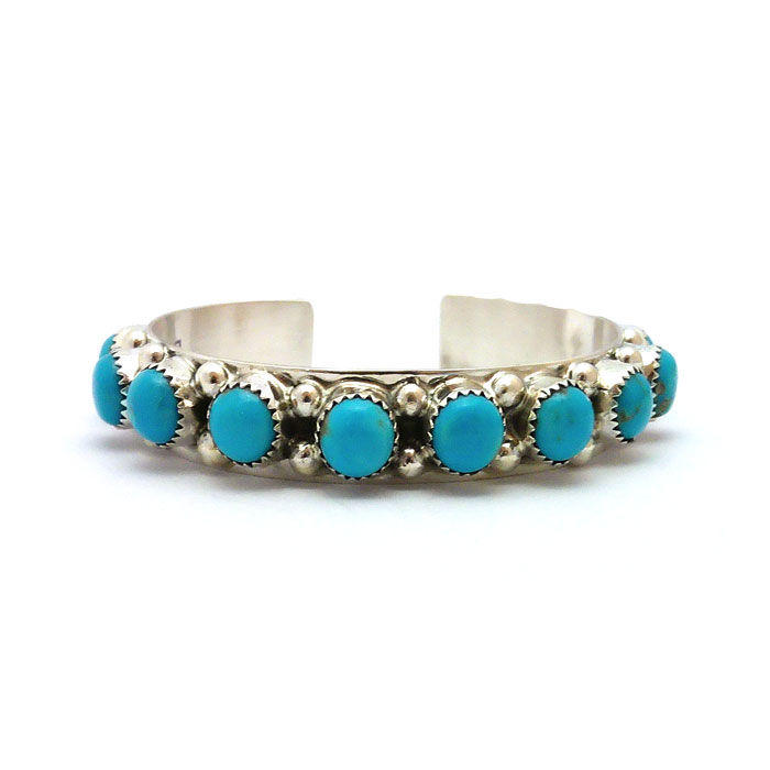 Thumbnail: 10 Turquoise Stones Navajo Cuff #DNT258