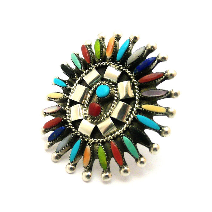 Thumbnail: Multicolor Zuni Needle Point Round Ring #RND286