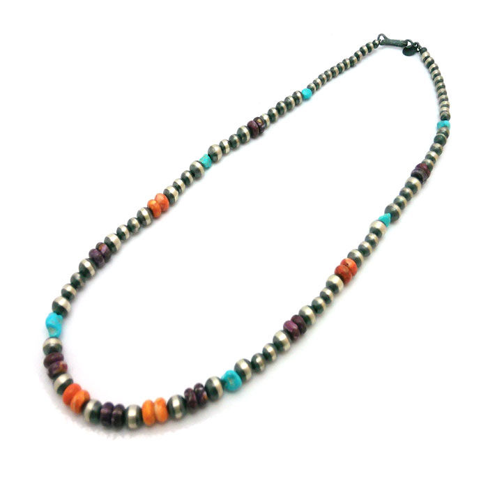 Thumbnail: 18" Navajo Pearls Turquoise & Spiny Oyster Necklace #NPS221