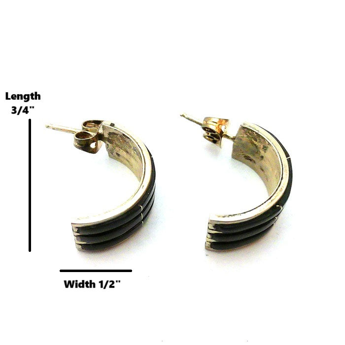 Thumbnail: Black Jet Inlay Navajo Half Hoops #JEB961