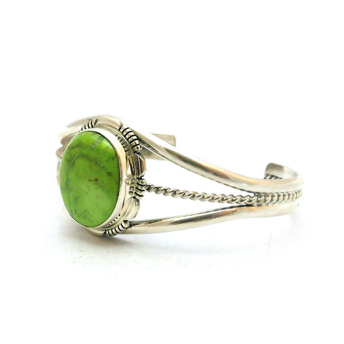 Thumbnail: Sterling Silver & Gaspeite Navajo Cuff #GRE513