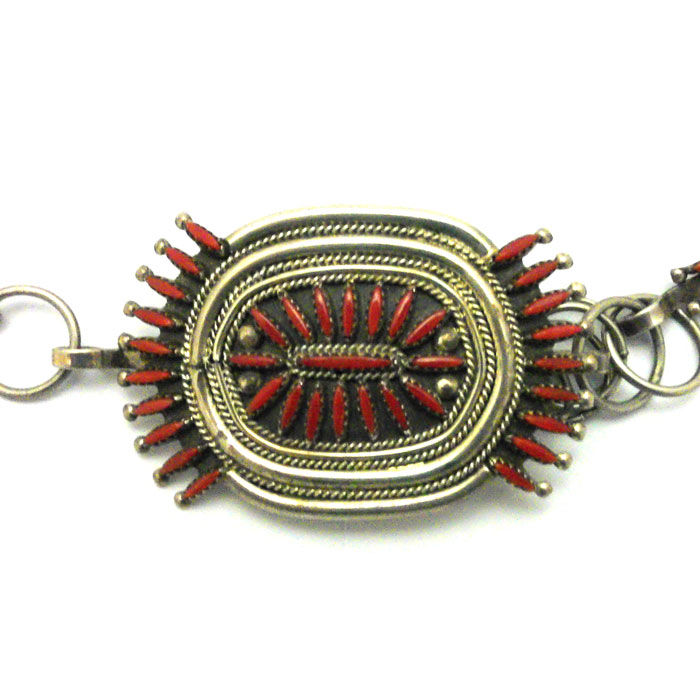 Thumbnail: Zuni Red Coral Needle Point Link Belt #GRE555