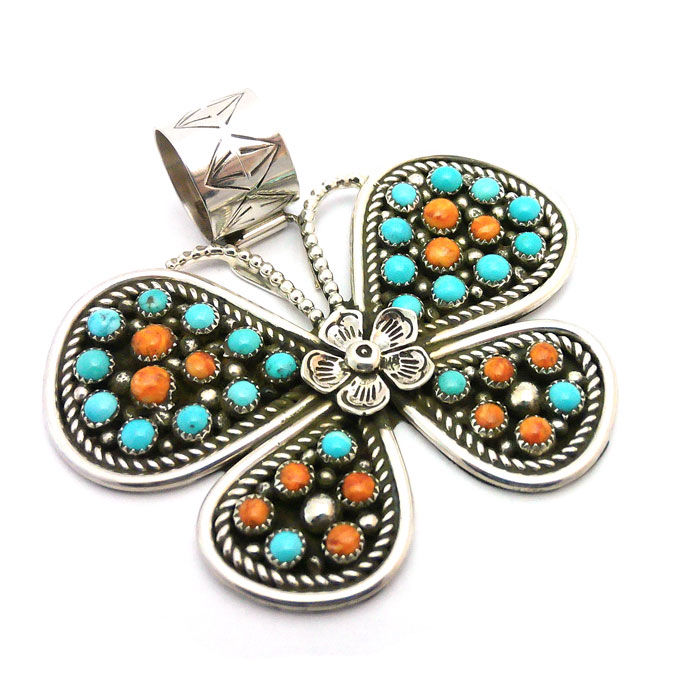 Spiny Oyster & Turquoise Big Butterfly Pendant #MAR537