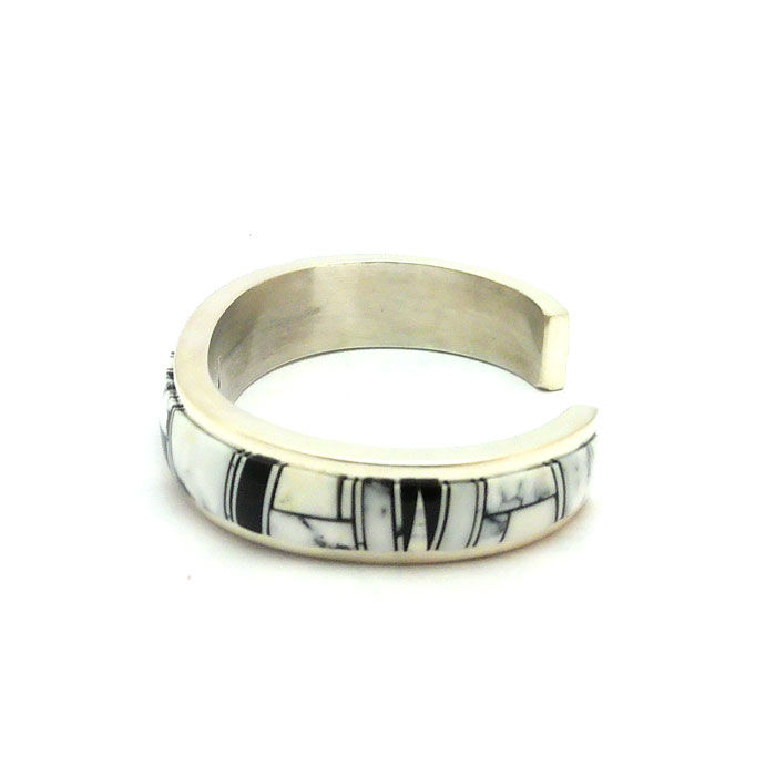 Thumbnail: White Buffalo Turquoise & Black Jet Inlay Cuff #RWB494
