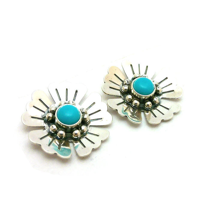 Sterling Silver & Turquoise Flower Earrings #WER379