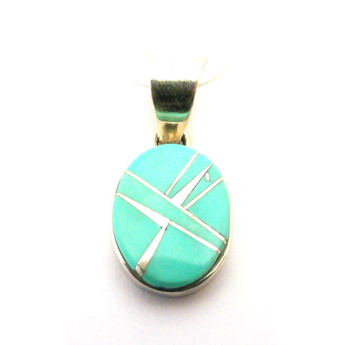 Thumbnail: Navajo Oval Inlay Turquoise Necklace #EDA994