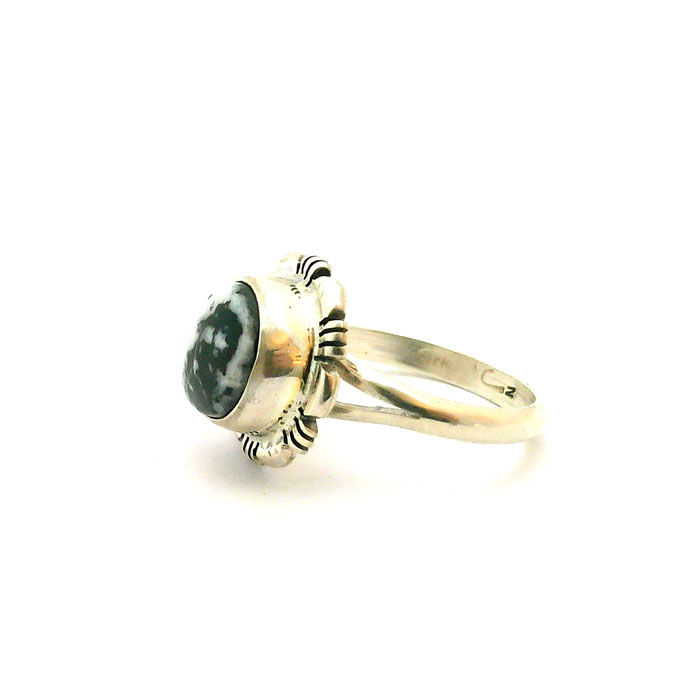 Thumbnail: Navajo White Buffalo Turquoise Round Ring #RWB147