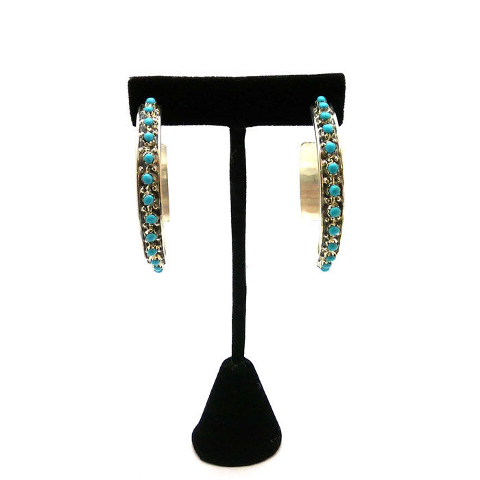 Thumbnail: Turquoise Petit Point Big Zuni Hoops #PPC978