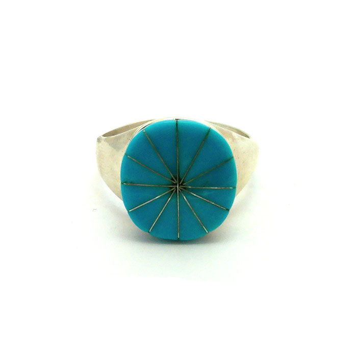 Thumbnail: Inlay Zuni Turquoise Round Ring #LAW456