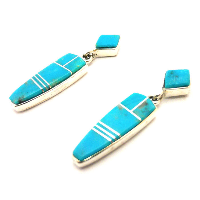 Thumbnail: Navajo Inlay Turquoise Dangle Earrings #JBB113