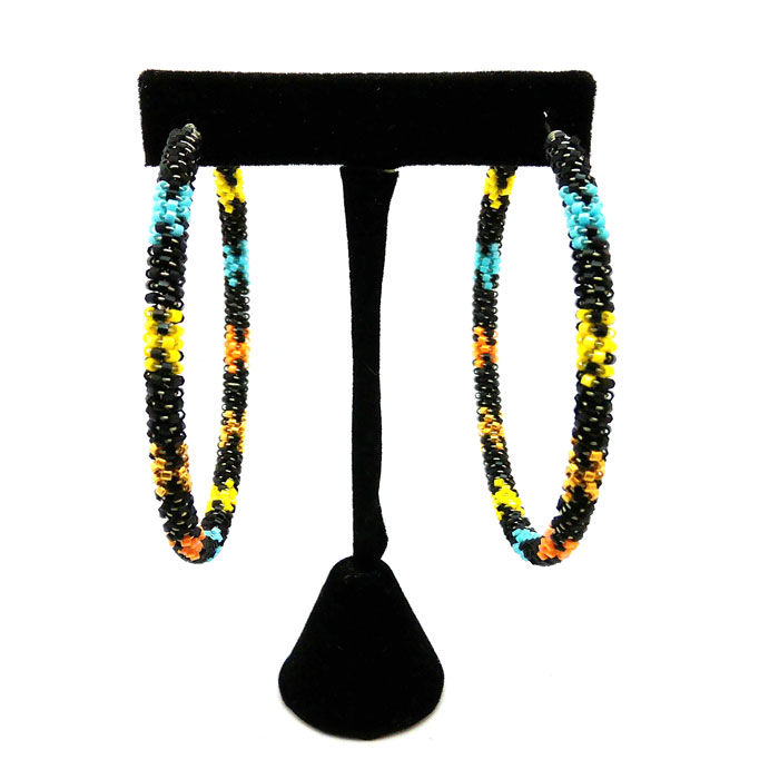 Thumbnail: Navajo Beaded Black Hoops #BYO856
