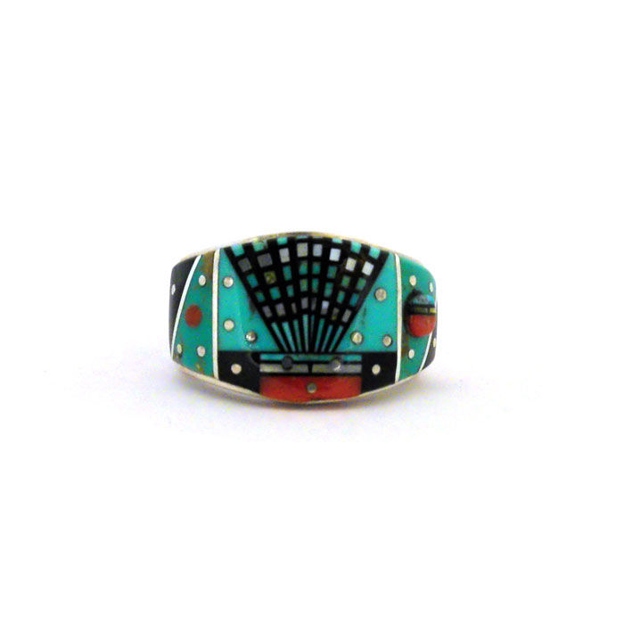 Thumbnail: Erwin Tsosie Micro Inlay Turquoise Yei Ring #ERT113