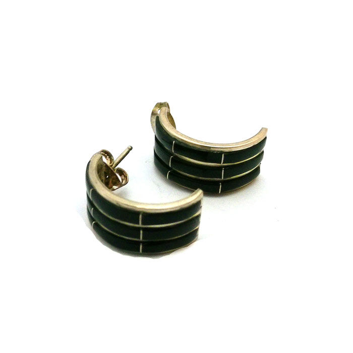 Thumbnail: Black Jet Inlay Navajo Half Hoops #JEB961