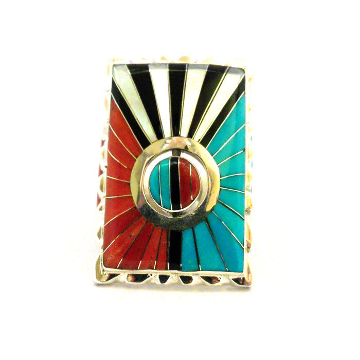 Thumbnail: Zuni Inlay Spinner Sun Face Ring By Don Dewa #SRF229