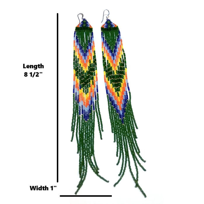 Thumbnail: Extra Long Green Beaded Navajo Earrings #MUL324