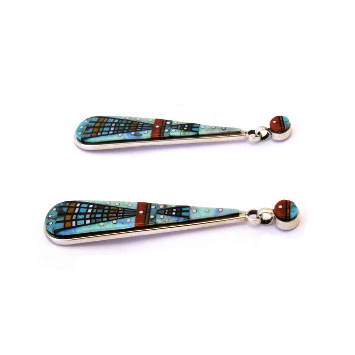 Thumbnail: Ervin Tsosie Drop Fire Opal Earrings #EST108