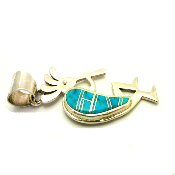 Thumbnail: Big Inlay Kokopelli Turquoise Pendant #KOK311