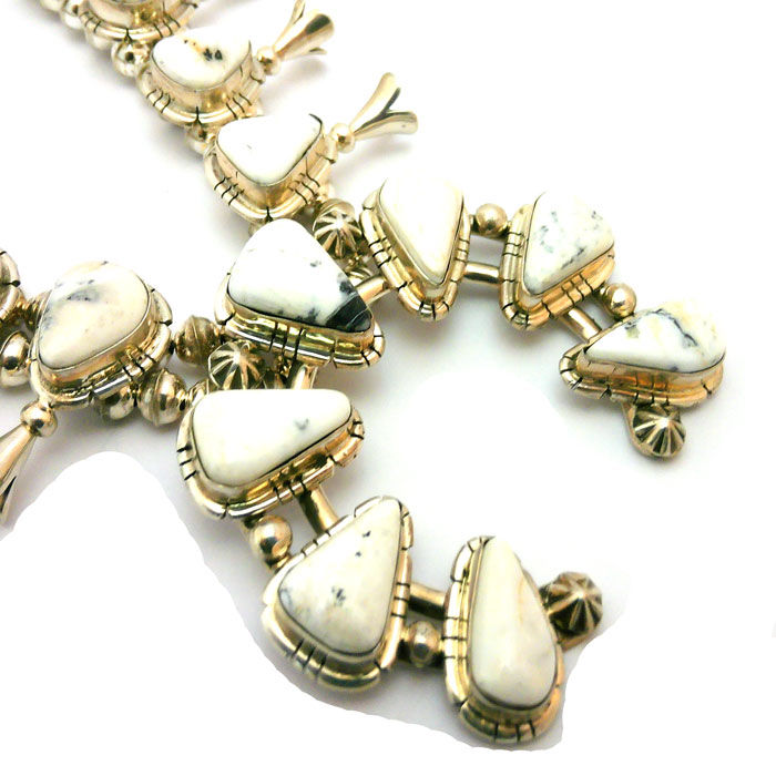 Thumbnail: White Buffalo Turquoise Squash Blossom Necklace Set #SEW389