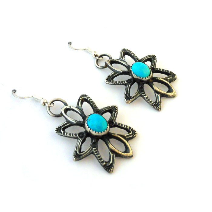Navajo Turquoise Flower Earrings #KBS052