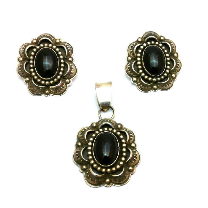 Thumbnail: Vintage Black Jet Earrings & Pendant Set #JLJ457