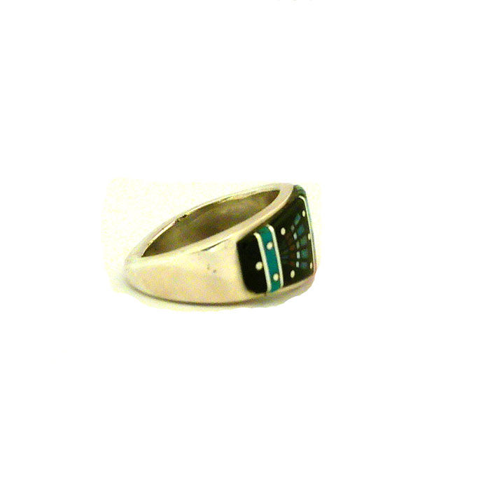 Thumbnail: Black Jet Inlay Yei Ring By Erwin Tsosie #BYE226