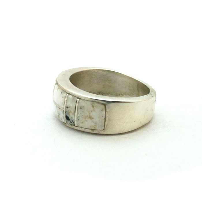 Thumbnail: White Buffalo Turquoise Inlay Ring Band #ABA178