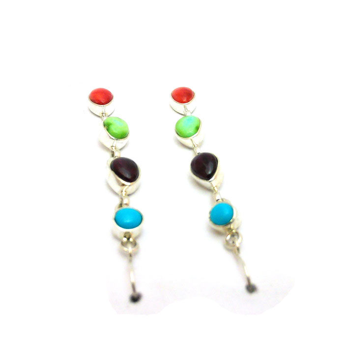Thumbnail: Navajo Multi Stone Dangle Earrings #SHN564