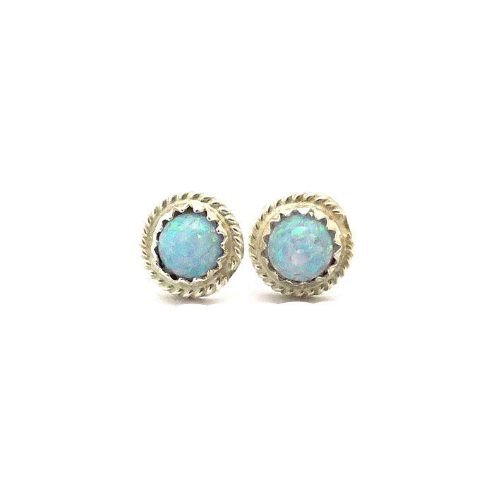 Thumbnail: Zuni Fire Opal Small Stud Earrings #WAB252