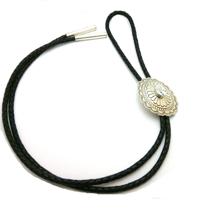 White Buffalo Turquoise Inlay Sterling Silver Navajo Bolo Tie #WBS280