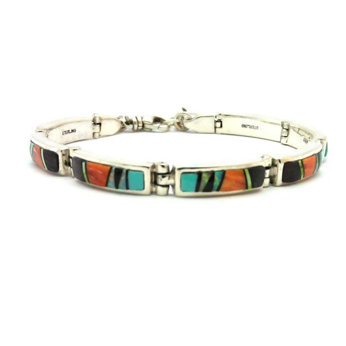 Thumbnail: Navajo Inlay Multistone Linked Bracelet #DPL483