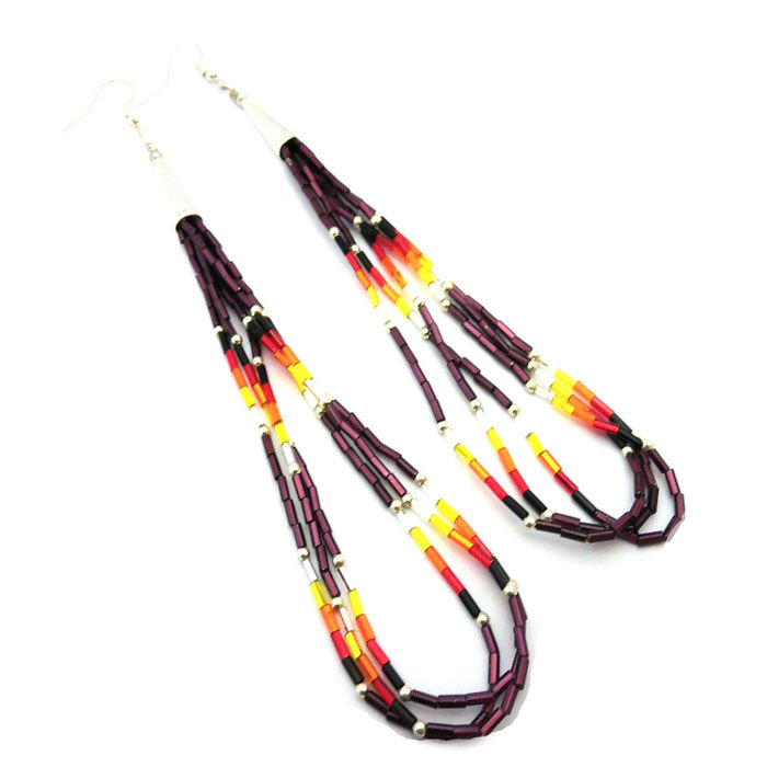 Long Dark Purple Navajo Beaded Earrings #MOR692