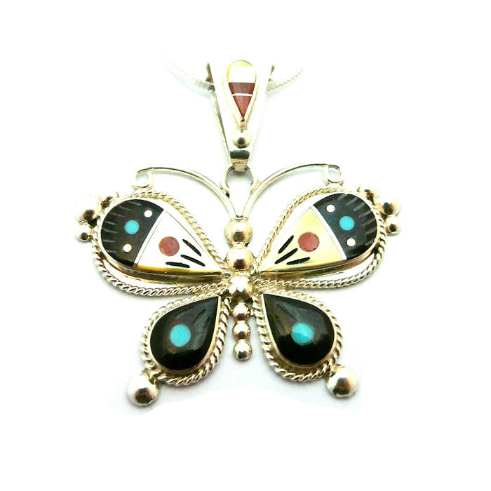 Thumbnail: Zuni Inlay Butterfly Necklace #TER319