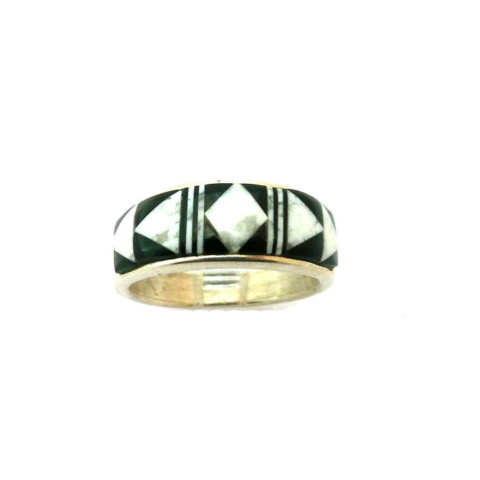 Thumbnail: White Buffalo Turquoise & Black Jet Inlay Ring #AIW390