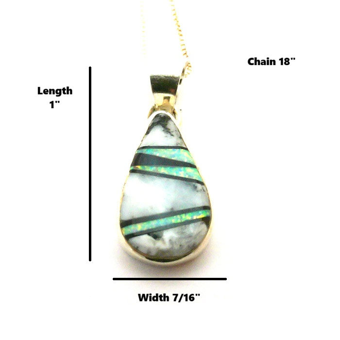 Thumbnail: White Buffalo Inlay Tear Drop Necklace By Calvin Begay #CBW996