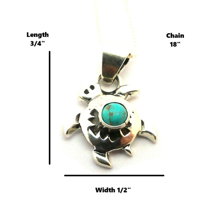 Thumbnail: Small Navajo Sterling Silver & Turquoise Turtle Necklace #TOR556