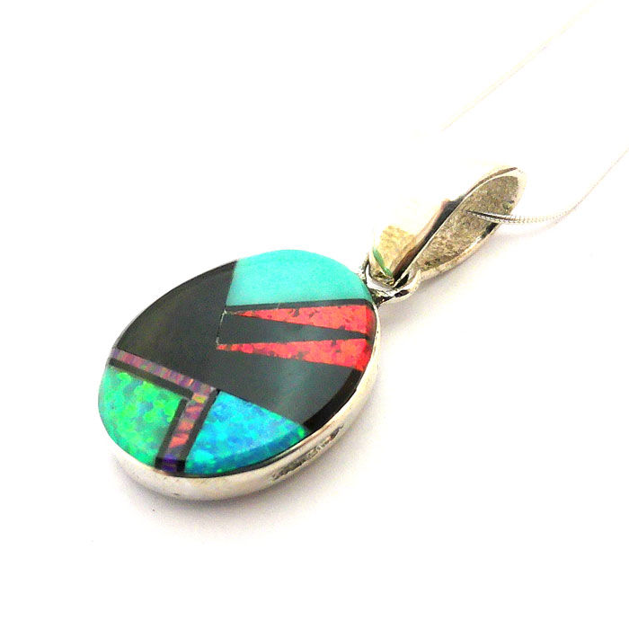Thumbnail: Navajo Inlay Reversable Oval Pendant Necklace #OVA831
