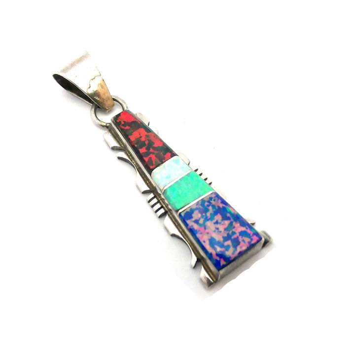Navajo Colorful Fire Opal Pendant #SFR317
