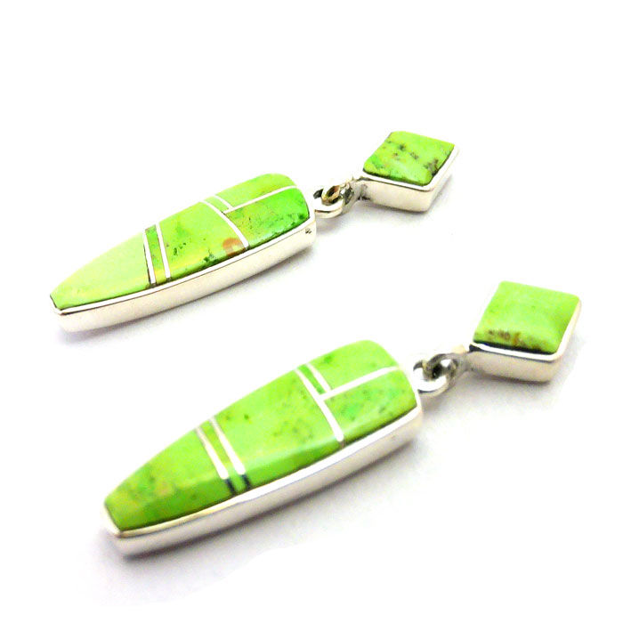 Thumbnail: Gaspeite Inlay Dangle Earrings #JBG590
