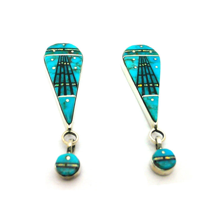 Thumbnail: Erwin Tsosie Tear Drop Turquoise Micro Inlay Earrings #ERW825