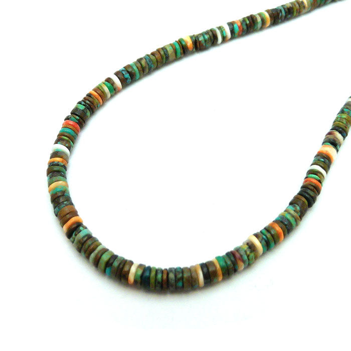 Thumbnail: 18" Spiny Oyster & Turquoise Heishi Necklace #HEI427