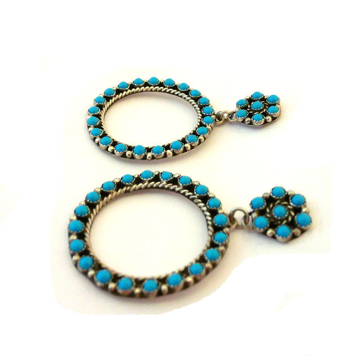 Thumbnail: Zuni Sleeping Beauty Turquoise Petit Point Flower Earrings #PZT610