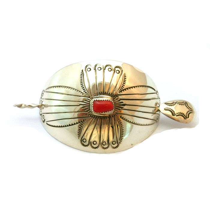 Thumbnail: Sterling Silver & Red Coral Barrette #COR185