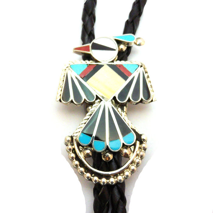 Thumbnail: Zuni Small Thunder Bird Bolo Tie #AWB353