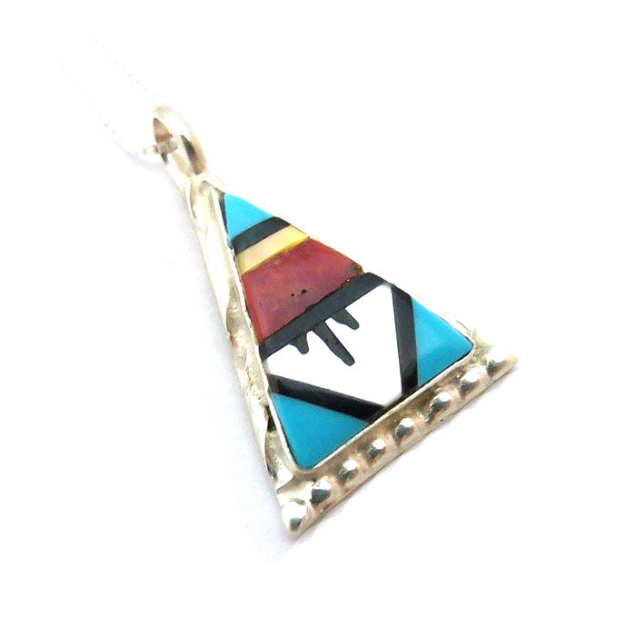 Colorful Triangular Zuni Inlay Pendant Necklace #CAR455
