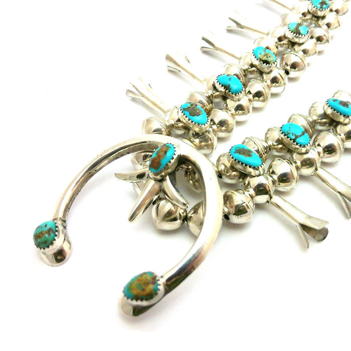 Thumbnail: Navajo Turquoise Squash Blossom Necklace Set #PSB490