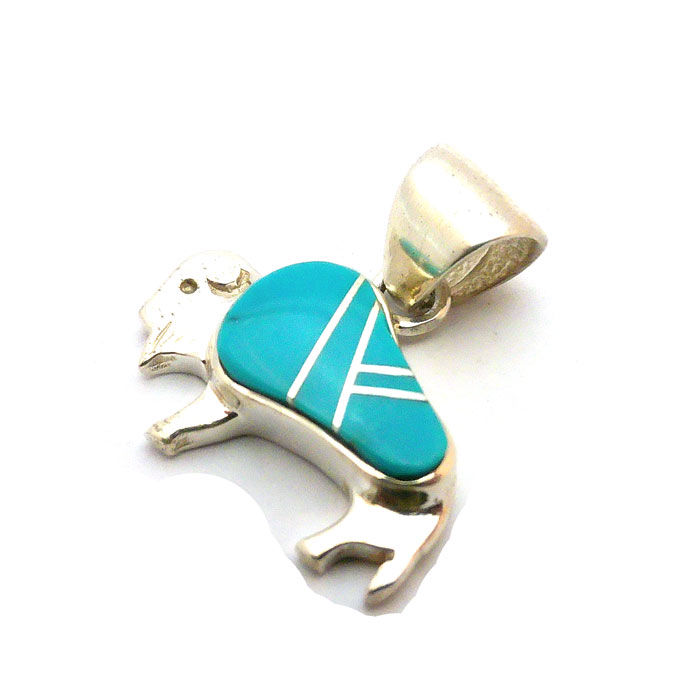 Thumbnail: Tiny Navajo Turquoise Buffalo Inlay Pendant #TTB910