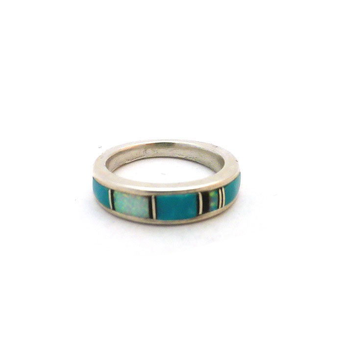 Thumbnail: Turquoise & Fire Opal Inlay Navajo Ring #ITR789