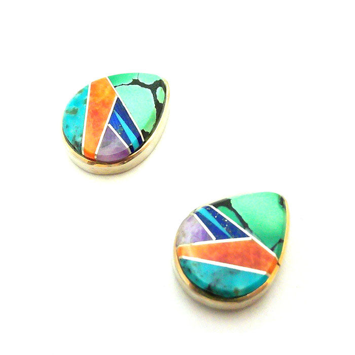 Thumbnail: Colorful Inlay Navajo Tear Drop Earrings #VYF121