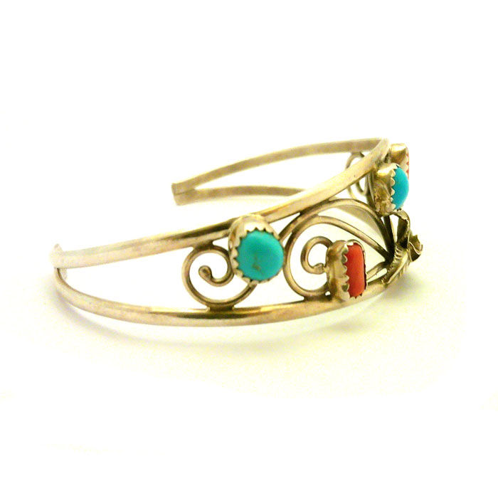 Thumbnail: Zuni Red Coral & Turquoise Cuff #EWC178
